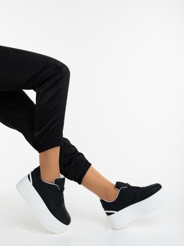 Pantofi sport dama negri cu alb din piele ecologica Resilia