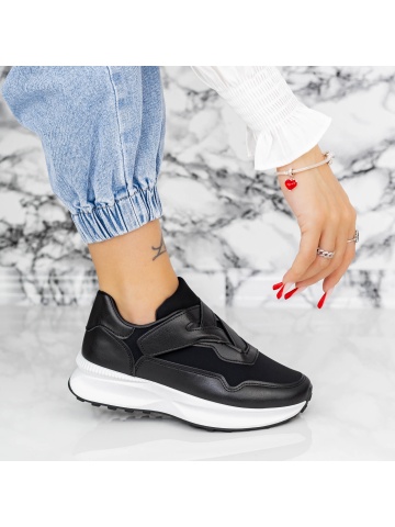 Pantofi sport dama negri din material textil si piele ecologica Eazrys - Img 4