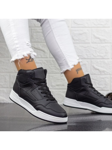 Pantofi sport dama negri din material textil si piele ecologica Facora