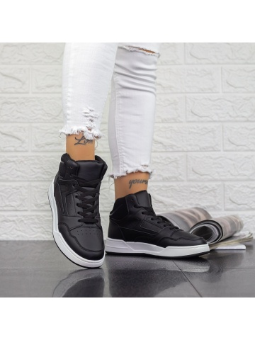 Pantofi sport dama negri din material textil si piele ecologica Facora - Img 4