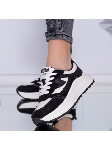 Pantofi sport dama negri din material textil si piele ecologica Eqarira - Img 3