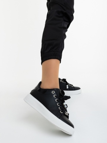Pantofi sport dama negri din piele ecologica Ajamura - Img 6
