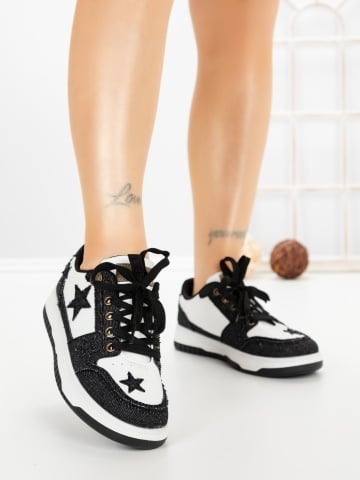 Pantofi sport dama negri din piele ecologica si material textil Fioria