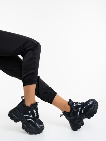 Pantofi sport dama negri din piele ecologica si material textil Kumera - Img 2