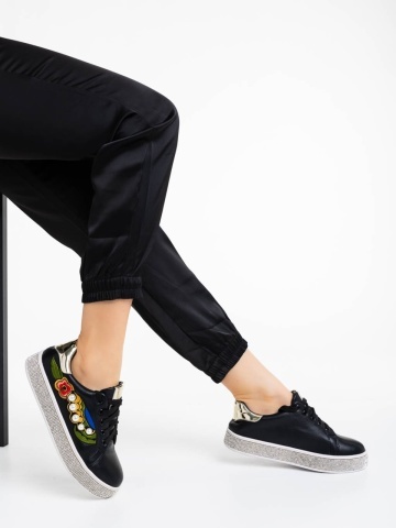 Pantofi sport dama negri din piele ecologica Sonna