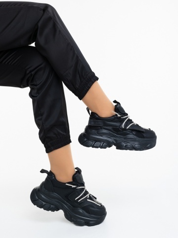 Pantofi sport dama negri din piele ecologica Valenta