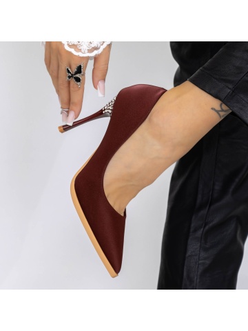 Pantofi stiletto visinii din material textil Vidoya - Img 4