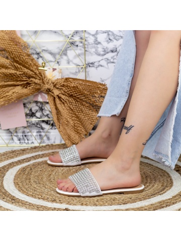 Papuci dama albi din material textil Nursera - Img 2