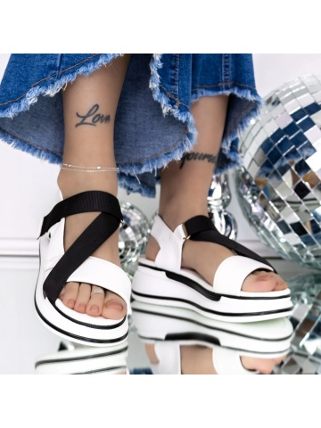 Sandale dama cu platforma albe din material textil si piele ecologica Asavia - Img 3