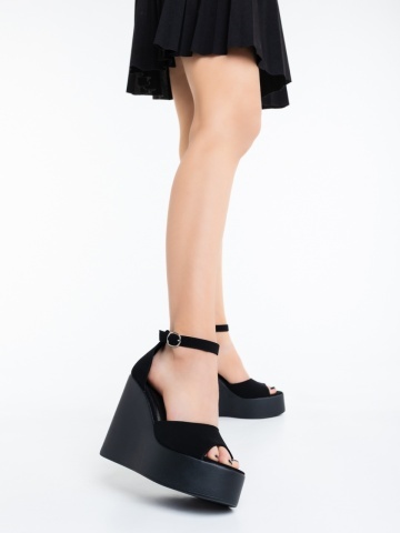 Sandale dama cu platforma negre din material textil Haruha - Img 2