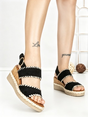 Sandale dama cu platforma negre din material textil Saisha