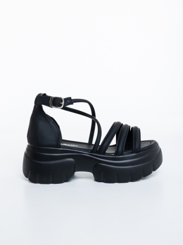 Sandale dama cu platforma negre din piele ecologica Alovara - Img 4
