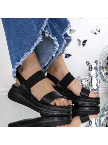 Sandale dama cu platforma negre din piele ecologica Sangrina