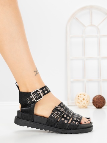 Sandale dama cu platforma negre din piele ecologica Xorenza - Img 4