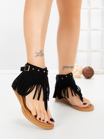 Sandale dama cu talpa joasa negre din material textil Avessia