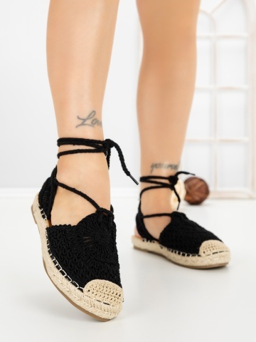 Sandale dama cu talpa joasa negre din material textil Eloria