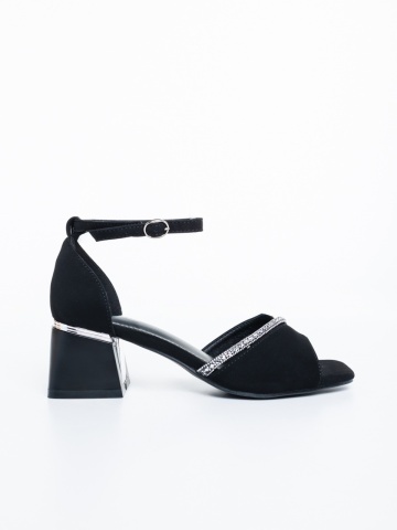 Sandale dama cu toc negre cu alb din material textil Simena - Img 4