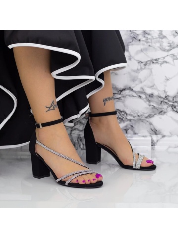 Sandale dama negre cu toc din material textil Boden