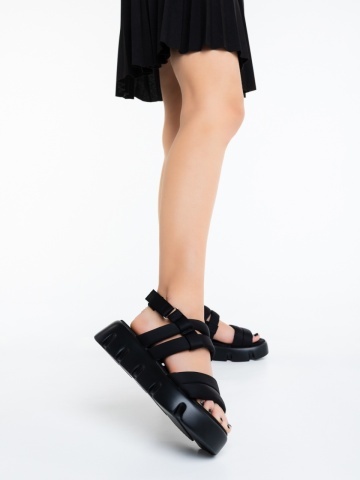 Sandale dama negre din material textil Hanari