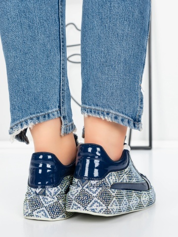 Sneakers dama albastri din piele ecologica Disina - Img 2
