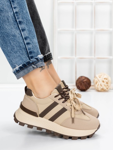 Sneakers dama bej din material textil si piele ecologica Bilira - Img 3