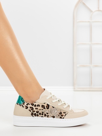 Sneakers dama bej din piele ecologica si material textil Cradrys - Img 5