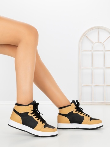 Sneakers dama galbeni cu negru din piele ecologica Ansira - Img 6