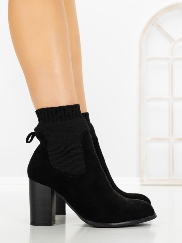 Botine dama cu toc gros negre din material textil Cutira - Img 3