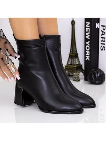 Botine dama cu toc negre din piele ecologica Onaya
