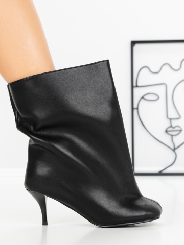 Botine dama cu toc subtire negre din piele ecologica Fradrae - Img 5