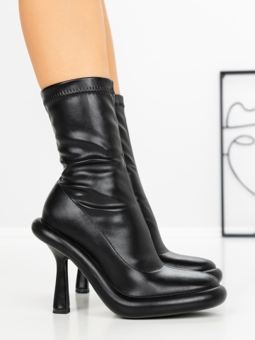 Botine dama cu toc subtire si platforma negre din piele ecologica Birren - Img 3