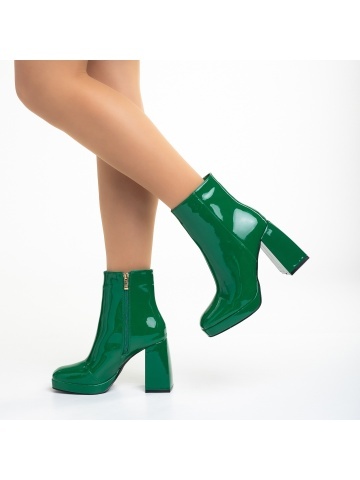 Botine dama verzi din piele ecologica lacuita Rosalita