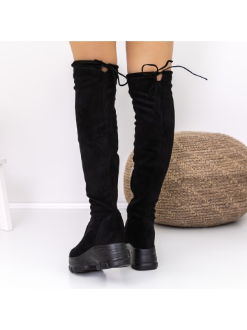 Cizme dama cu platforma negre din material textil Bemora - Img 5
