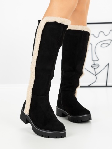 Cizme dama cu talpa joasa negre din material textil Cranrys