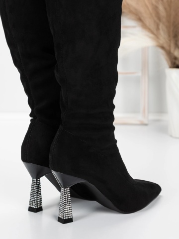 Cizme dama cu toc subtire negre din material textil Alyisa - Img 3