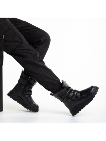 Cizme dama negre din piele ecolofica si material textil Xiomara - Img 4