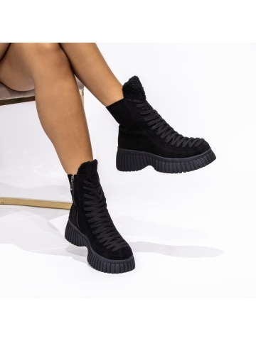 Ghete dama cu platforma negre din material textil Elisha - Img 4