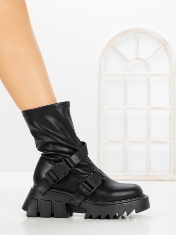 Ghete dama cu platforma negre din piele ecologica Evamrae - Img 5