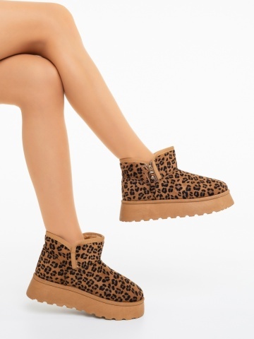 Ghete dama leopard din material textil Ekisha - Img 3