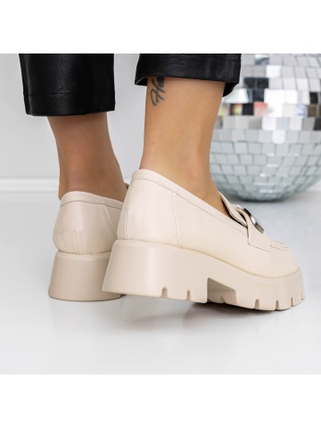 Pantofi casual dama bej din piele ecologica Aleria - Img 3