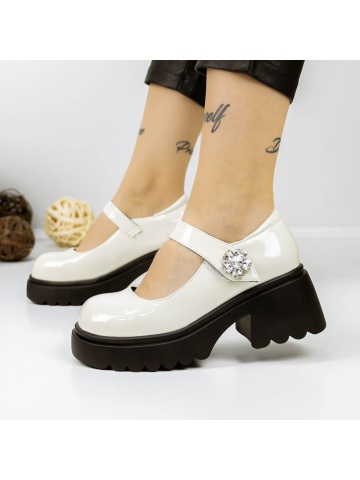 Pantofi casual dama bej din piele ecologica lacuita Arsinia