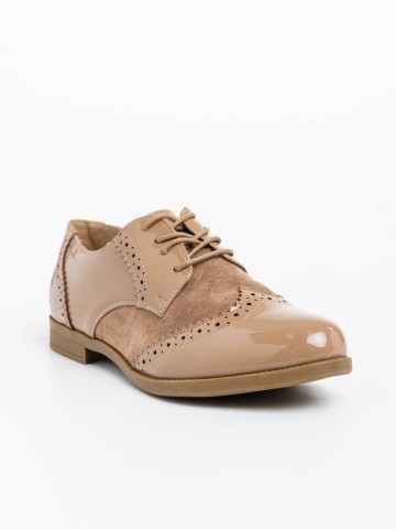 Pantofi casual dama khaki din piele ecologica lacuita Mattea