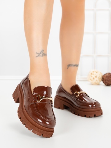Pantofi casual dama maro deschis din piele ecologica Kerina