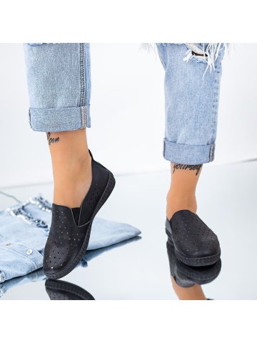 Pantofi casual dama negri din piele ecologica Dratrae - Img 3