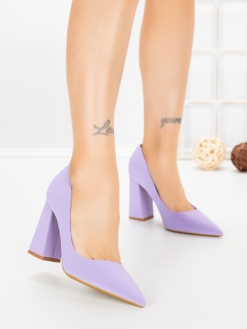 Pantofi cu toc gros mov din material textil Rossela