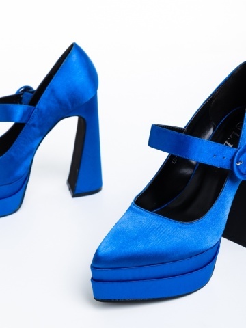 Pantofi dama albastri cu toc din material textil Regena - Img 5