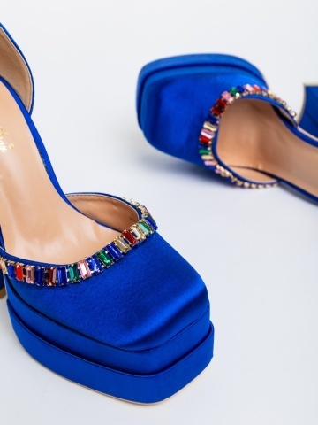 Pantofi dama albastri din material textil cu toc Dulce - Img 5