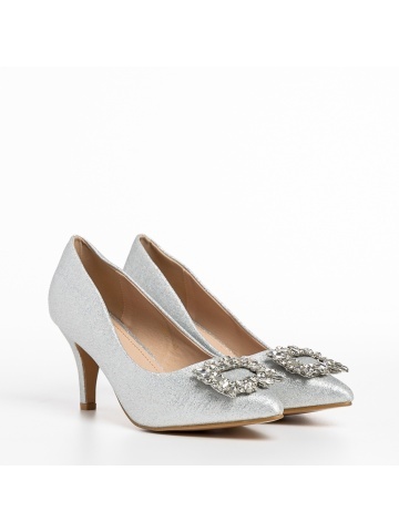 Pantofi dama argintii din material textil Rylie - Img 2
