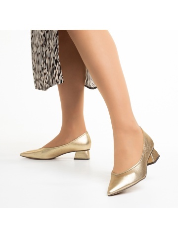 Pantofi dama aurii din material textil cu toc Ziva