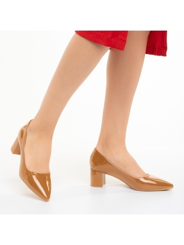 Pantofi dama camel din piele ecologica cu toc Afila